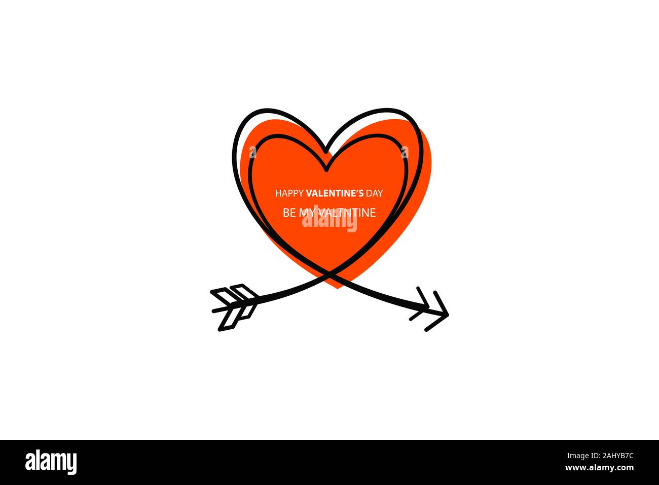 Happy Valentines Tag Schriftzug auf weißem Hintergrund Vektor-illustration isoliert. Zwei Cupid s Pfeile in die kontinuierliche Zeichnen von Linien in Form von Stock Vektor