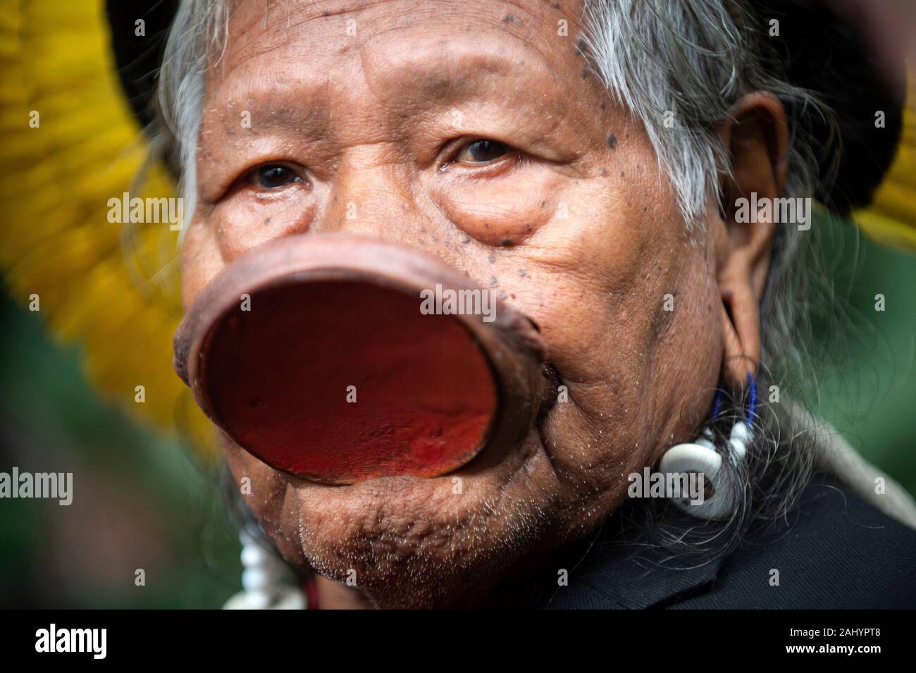 Lyon (69), am Dienstag, 28. Mai 2019: raoni Metuktire, einer der großen Häuptlinge der Kayapo, einer brasilianischen indigenen Gruppe von Capoto Jarina, Stockfoto