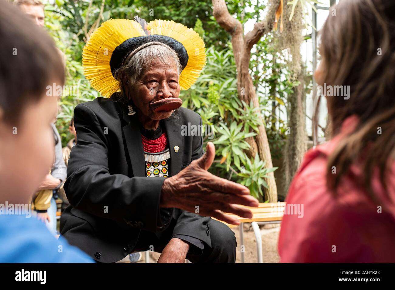 Lyon (69), am Dienstag, 28. Mai 2019: raoni Metuktire, einer der großen Häuptlinge der Kayapo, einer brasilianischen indigenen Gruppe von Capoto Jarina, Stockfoto