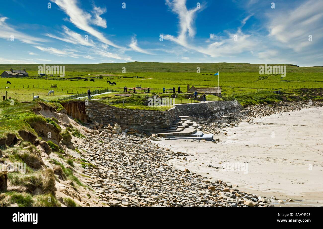 Die neolithischen Dorf von Skara Brae auf Orkney Festland Schottland mit zehn Steinzeit-Häuser aus ca. 12:00 Stockfoto