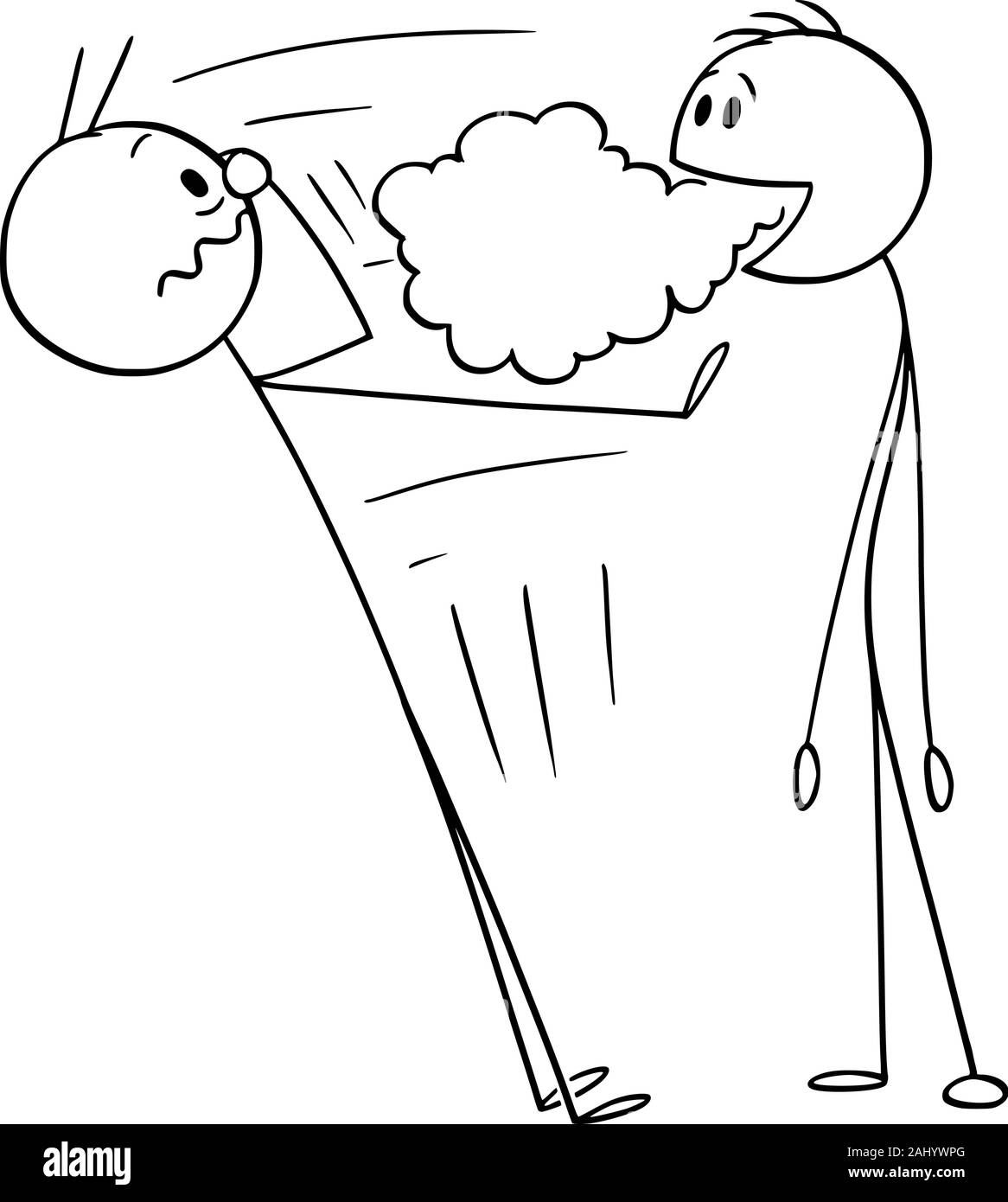 Vektor cartoon Strichmännchen Zeichnen konzeptionelle Darstellung der Mann mit schlechtem Atem, schlechter Geruch kommt aus seinem Mund. Stock Vektor