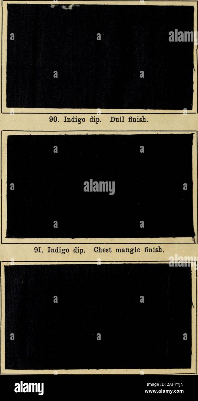 Elementare Abhandlung über die Veredelung von Weißen, gefärbt und bedruckt Baumwolle waren. 89. Drucken. Halb Trauer fertig stellen. 25 * 388 DIE VERSCHIEDENEN PROZESSE DER WEITERVERARBEITUNG.. 92. Indigo dip. Verglast. Die verschiedenen Prozesse der Weiterverarbeitung; 389 zuerst die Weizenstärke mit 40 literswater bei 30 °C Sieb verdünnen, dann kochen Sie das alabasterwith 20 Liter Wasser, Sieb, die alle zusammen mischen, lassen Sie den Dampf ein, und geben Sie es stoppen, sobald mixturecommences zu kochen. Hinzufügen gut umrühren, 20 literscold Wasser, dann der Seifenlösung, danach 8 Liter kaltes Wasser. Warme Stärke auf ordinarymangle. Mit dieser Mischung halten nicht gut Es ist Bette Stockfoto