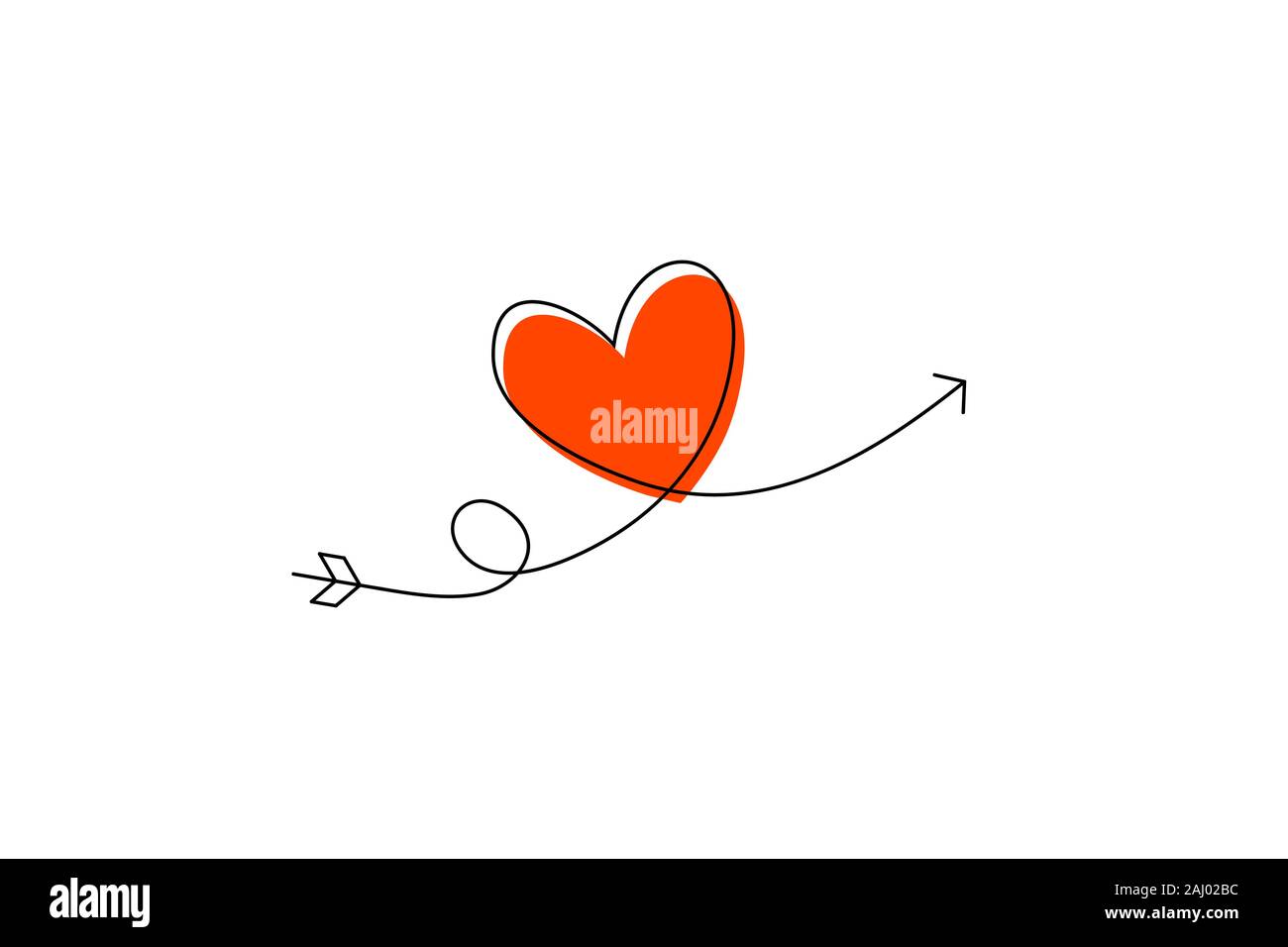 Cupid s Pfeil in die kontinuierliche Erstellung von Zeilen in der Form eines Herzens und der text Liebe in einer flachen Stil. Durchgehende schwarze Linie. Flaches Design Arbeiten Stock Vektor