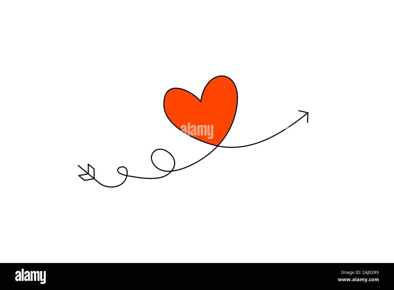 Cupid s Pfeil in die kontinuierliche Erstellung von Zeilen in der Form eines Herzens und der text Liebe in einer flachen Stil. Durchgehende schwarze Linie. Flaches Design Arbeiten Stock Vektor