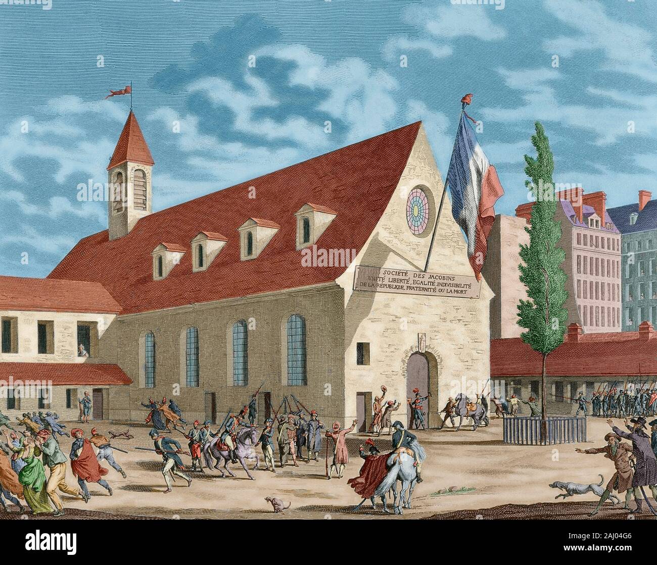 Französische Revolution, 1787-1799. Schließung der Jakobinerklub (jakobiner Kloster) in der Rue Saint Honoré, Paris, Frankreich, in der Nacht vom 27./28. Juli, 1794). Zeichnung von Jean Duplessi-Bertaux. Kupferstich von S. Gysin, c 1815. Später Färbung. Stockfoto