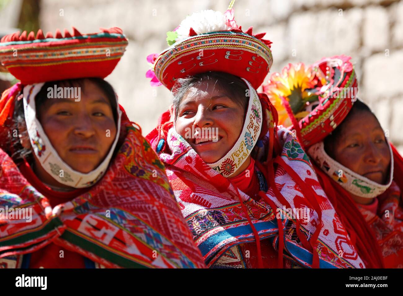 Drei Frauen, die in der Andenregion, Peru Stockfoto