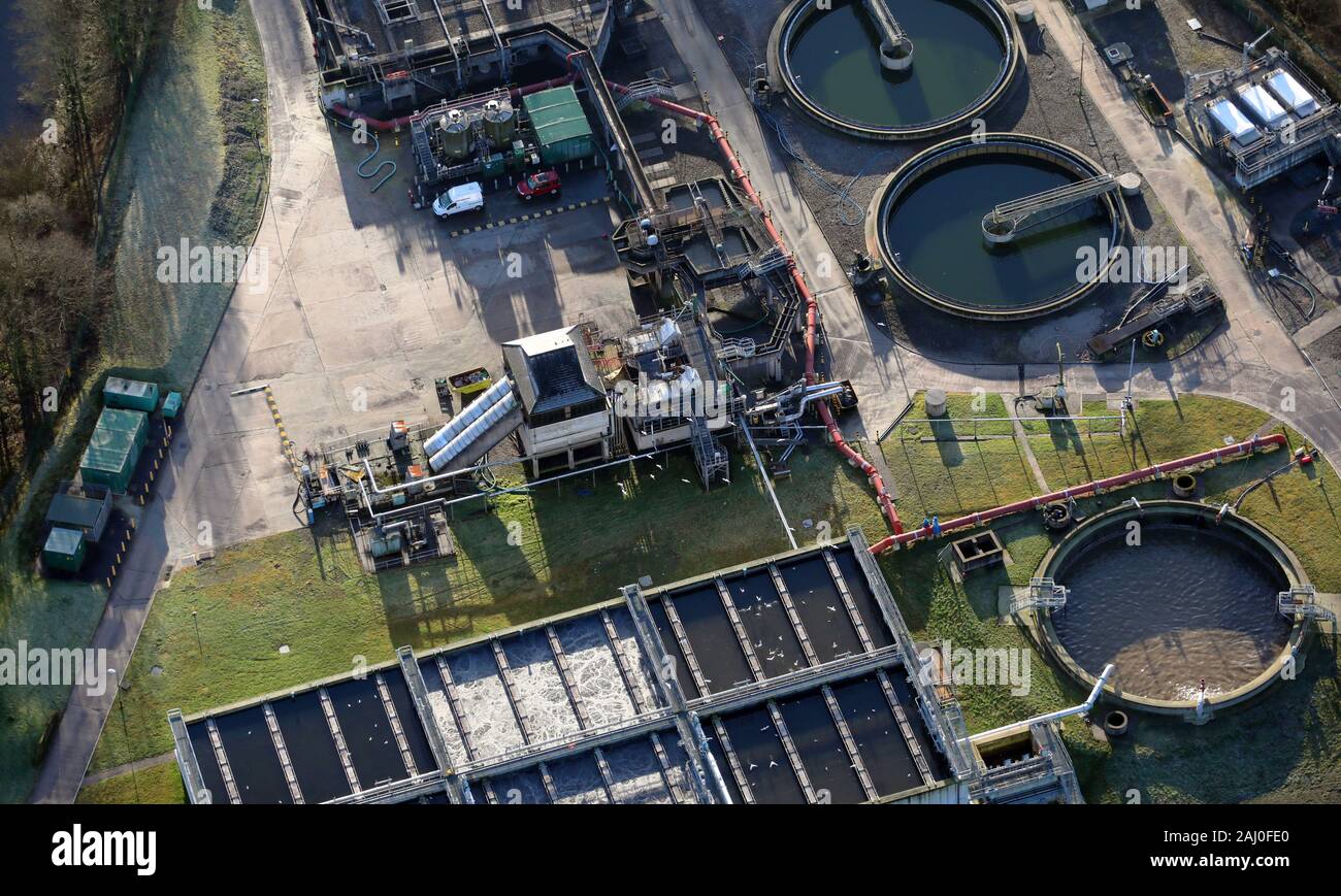 Luftaufnahme von Teil von Kendal abwasser Behandlung funktioniert, Großbritannien Stockfoto