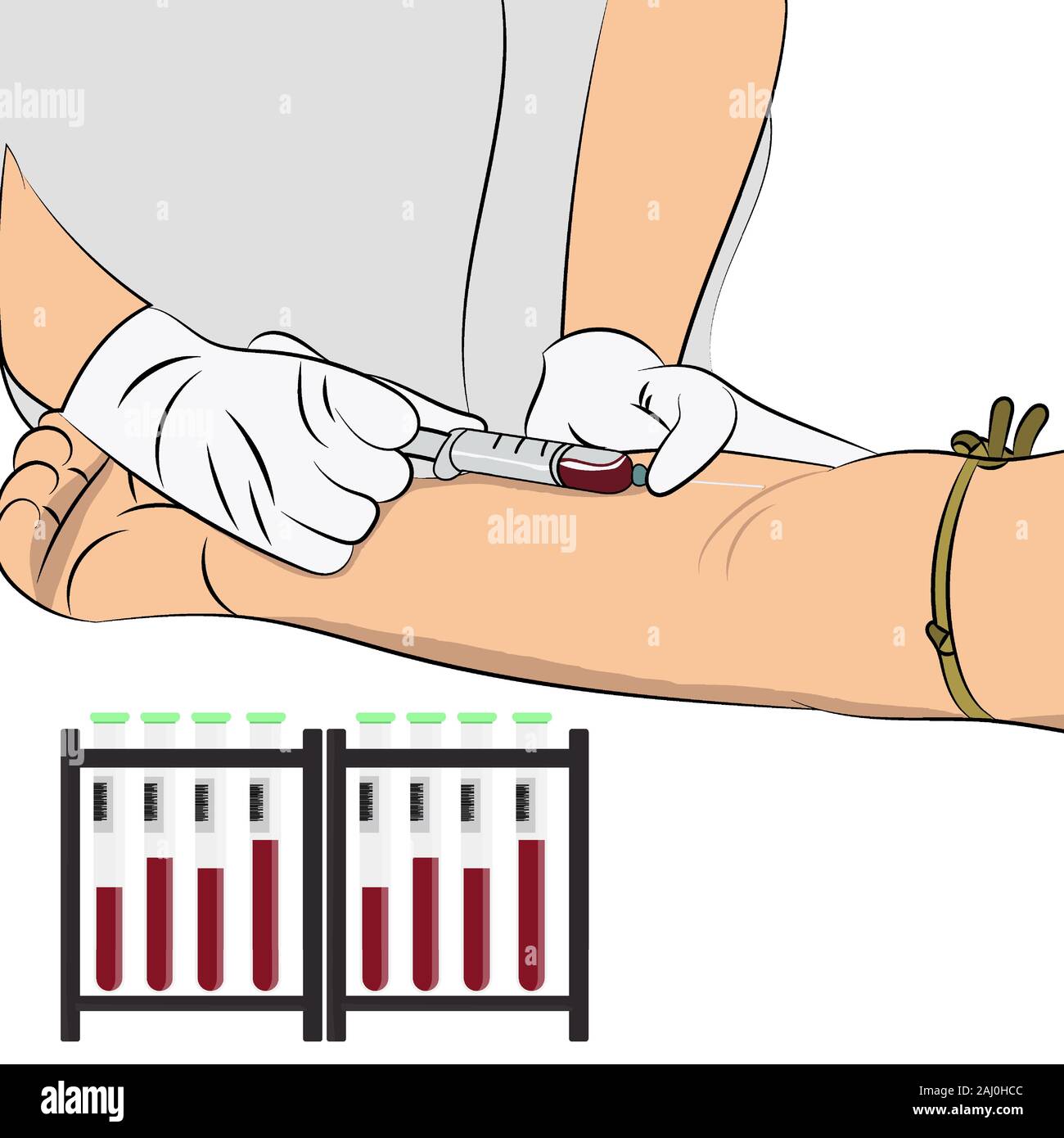 Vector Illustration Bild ein Arzt mit einer Nadel Blut aus einem Forscher, den Körper zu kontrollieren zu zeichnen Stock Vektor
