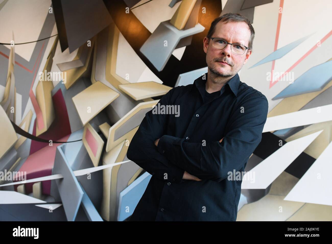 Mirko Reisser, alias DAIM, Graffiti Künstler vor allem für seine 3D-Stil Graffiti funktioniert: Retrospektive im Hangar 107 Stockfoto