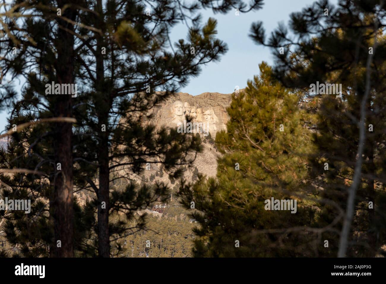 Keystone, South Dakota, Mount Rushmore National Memorial, aus dem norbeck Blicken auf Iron Mountain. Stockfoto