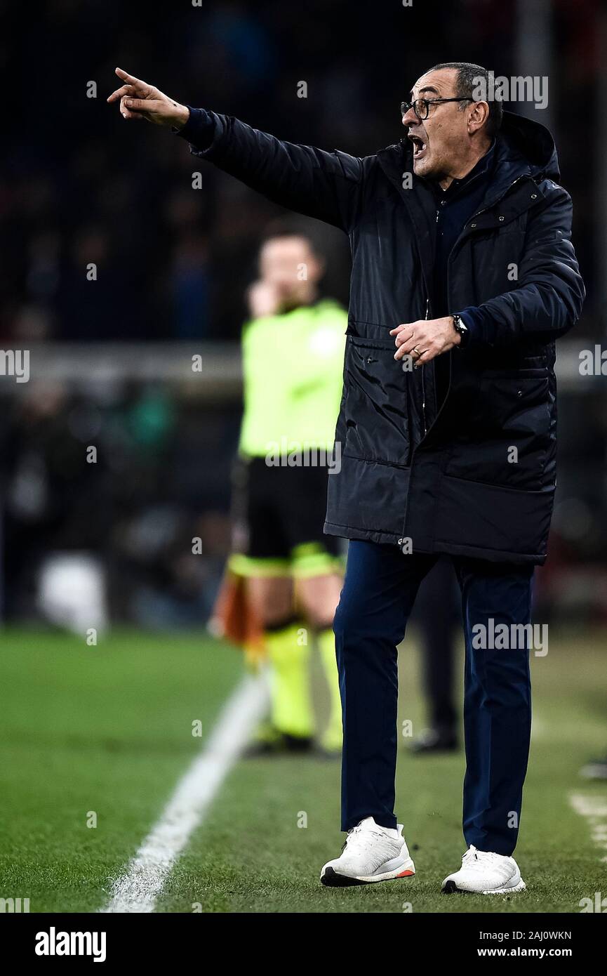 Genua, Italien. 18 Dezember, 2019: Maurizio Sarri, Cheftrainer des FC Juventus, Gesten während der Serie ein Fußballspiel zwischen UC Sampdoria und Juventus Turin. Credit: Nicolò Campo/Alamy leben Nachrichten Stockfoto