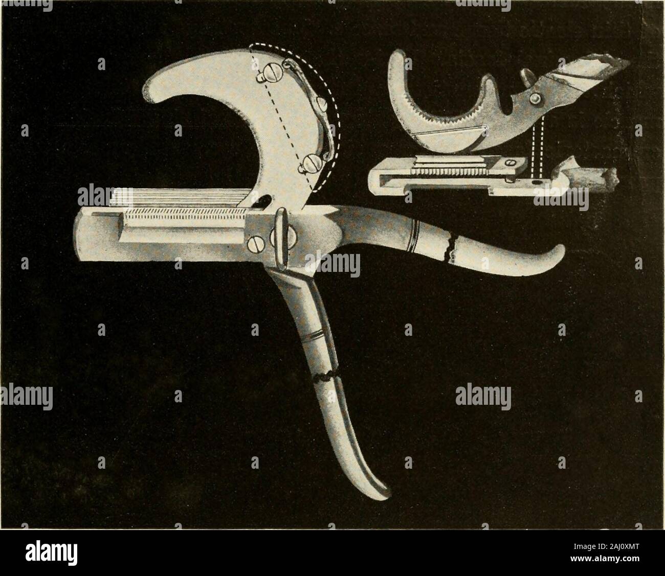 Tier Kastration: ein Buch für Studenten und Praktiker. Ich * ig - 7 - Triijle Crimp Emasculator. (Rückseite) Tier Kastration 19. Abb. 8-Anseptic Triple Crimp Eraasculator mit Selbstnachstellend Zusatzausrüstung. Anafonn) - umfassende Kenntnisse der Anatomie von theinguinal und Hoden Regionen ist zwingend notwendig, wenn ein Mensch je zu beanything wie ein spannend Erfolg bei der Durchführung der zahlreichen ausge- sarv Operationen, die später beschrieben werden. Aber auf ac-count Der begrenzte Platz zu meiner Verfügung wird es unmöglich Togo in kleinste Details hier. Für vollständige und ausführliche Anat Stockfoto