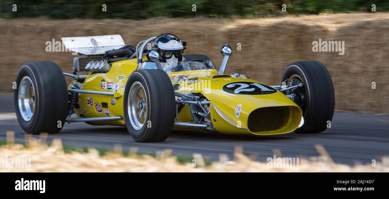 Goodwood Festival Geschwindigkeit 2017 Fahrer: Michael McKinney aus den USA, Eigentümer, Anbieter und der Treiber der 1967 ex-Jim Clark Vollstedt Ford Indianapolis Auto Stockfoto