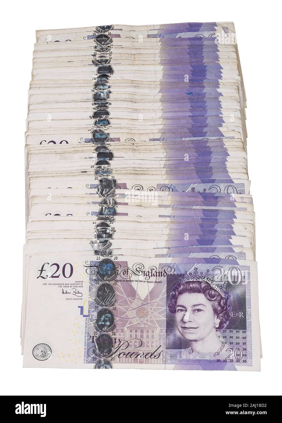£ 2000 Bargeld verwendet in £ 20 Notizen Stockfoto