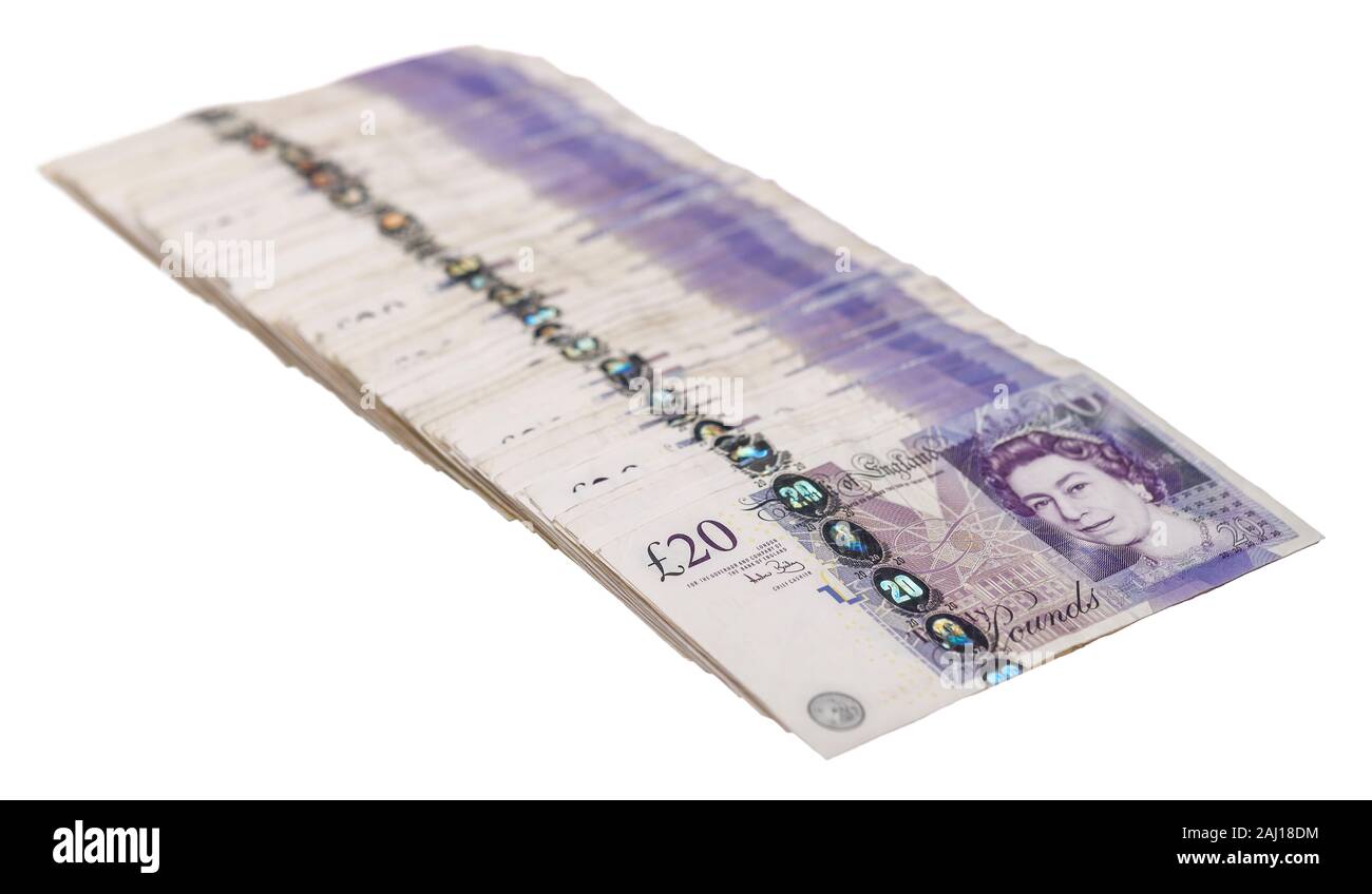 £ 2000 Bargeld verwendet in £ 20 Notizen Stockfoto