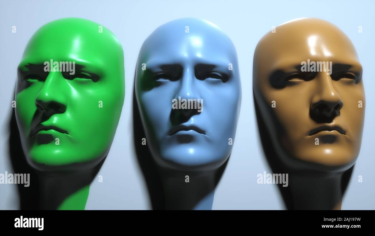 3D-Render. Klonen von humanoiden Gesichtern Stockfoto