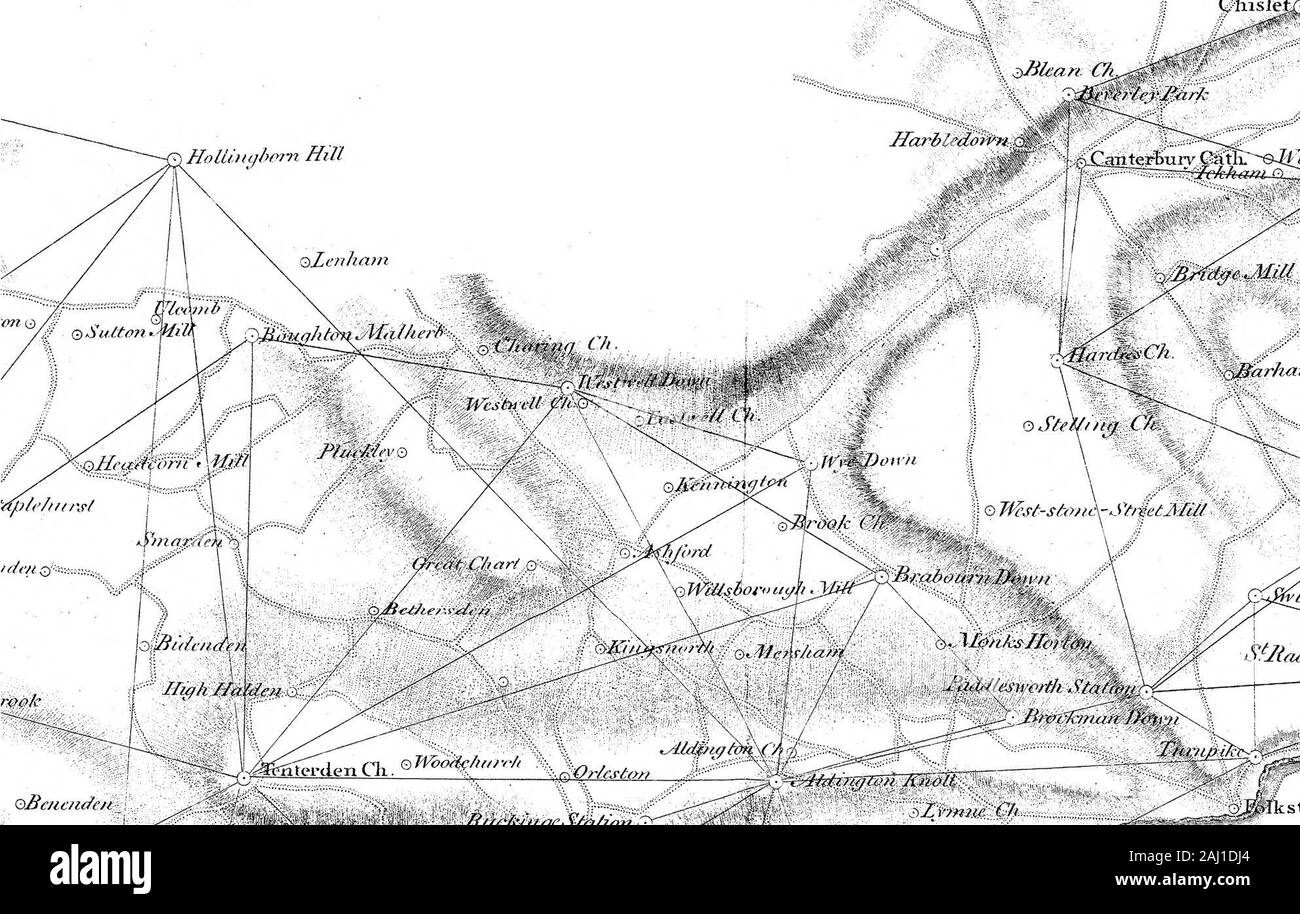 Die trigonometrische Umfrage, auf die in den Jahren 1795 und 1796, der im Auftrag des Marquis Cornwallis, Master General der Artillerie von Oberst Edward Williams, Captain William Mudge, und Herr Isaac Dalby Mitgeteilt durch den Herzog von Richmond, F R S.. % WhUstalL bHeaj * mMi Qnisle &. Stockfoto