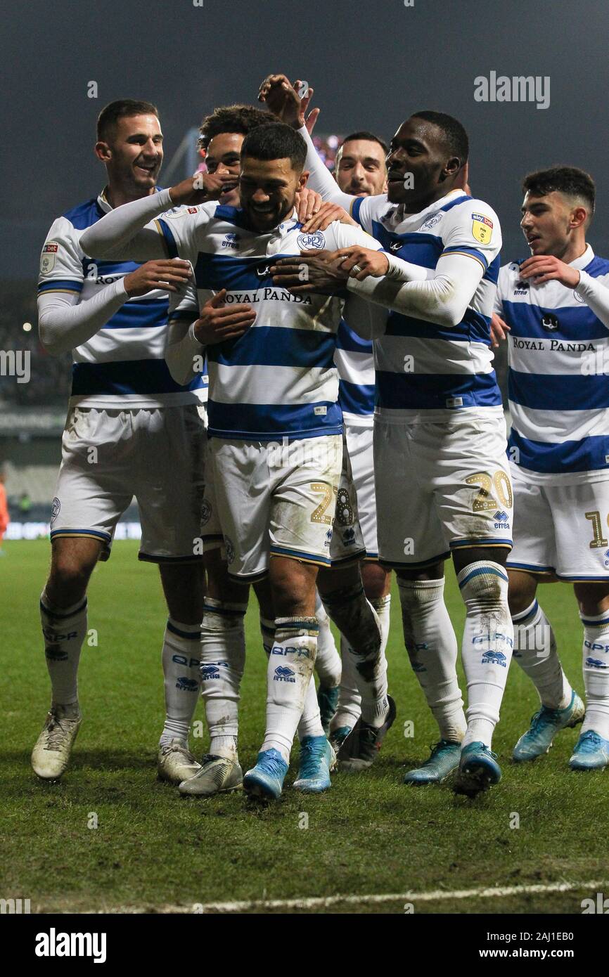 London, Großbritannien. 01 Jan, 2020. Nahki Brunnen von QPR Kerben seinen dritten und sechsten QPR's Ziel des Spiels zu machen, 6-0 und feiert während der efl Sky Bet Championship Match zwischen den Queens Park Rangers und Cardiff City an Der kiyan Prinz Stiftung Stadion, London, England am 1. Januar 2020. Foto von Ken Funken. Nur die redaktionelle Nutzung, eine Lizenz für die gewerbliche Nutzung erforderlich. Keine Verwendung in Wetten, Spiele oder einer einzelnen Verein/Liga/player Publikationen. Credit: UK Sport Pics Ltd/Alamy leben Nachrichten Stockfoto