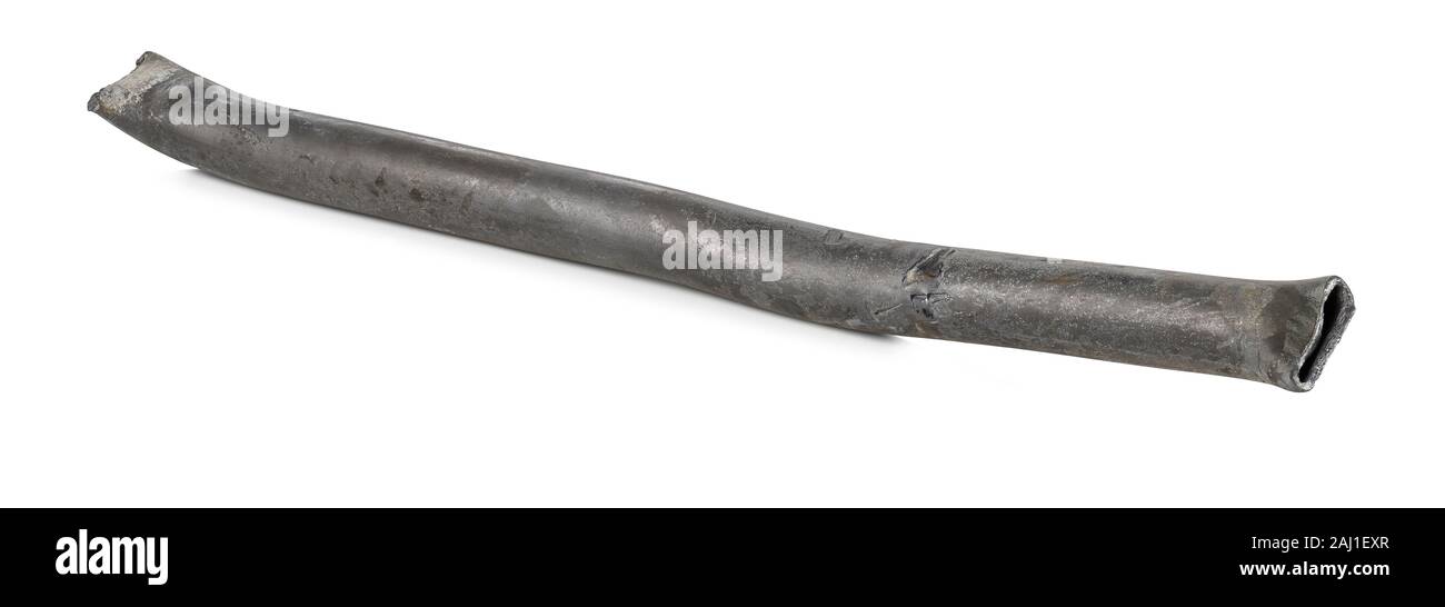 Ein Abschnitt der alten Bleirohre, die einmal für einen inländischen Gasversorgung in einem Haus in Großbritannien verwendet wurde. Stockfoto