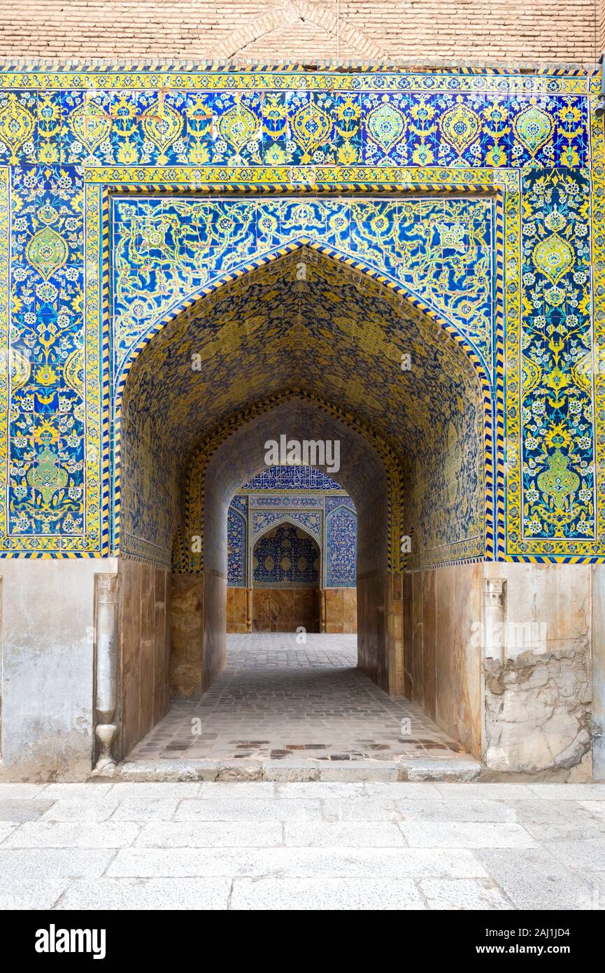 Innere Passage, Masjed-e Imam Moschee, Maydam-e Iman Square, Esfahan, Iran Stockfoto