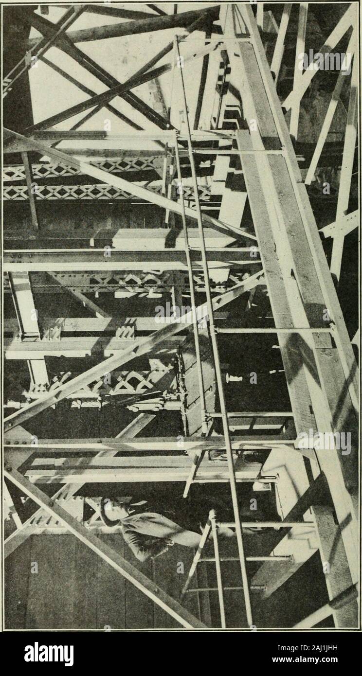 Technisches Papier. Abbildung 4.-Doppeldecker Mann-Käfig auf eine Mine auf die Vermillion. Hinweis bewegliche obere platformfor Deck, für den Umgang mit Holz im Käfig zu angehoben werden; beachten Sie auch Hebel verriegelt für liftingplatform. für Pulver hat einen zentralen Tisch, an dem die explosive gespeichert ist, andpipes für Abdampf der Raum umgeben, die eine Temperatur von ca. 65°F. Sicherung ist in den erforderlichen Längen geschnitten und Fell - der Vertrag Bergleute nished mit Stöcken mit Pulver und Detonatoren. kein Sprengstoff, was erlaubt sind über die Mine gelassen zu werden. An einem anderen Marquette Bezirk mine Die u-Magazin ist Stockfoto
