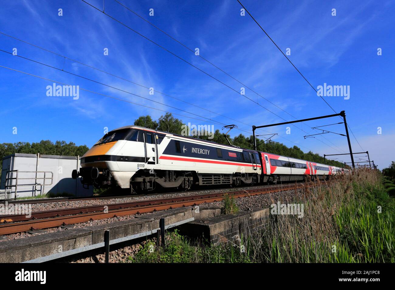 91119 Intercity, East Coast Main Line Eisenbahn, Grantham, Lincolnshire, England, Großbritannien Stockfoto