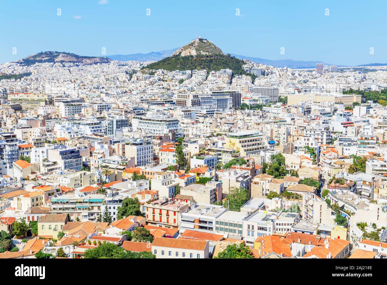 Hohe Betrachtungswinkel und Stadtzentrum von Athen, Athen, Griechenland, Europa Stockfoto