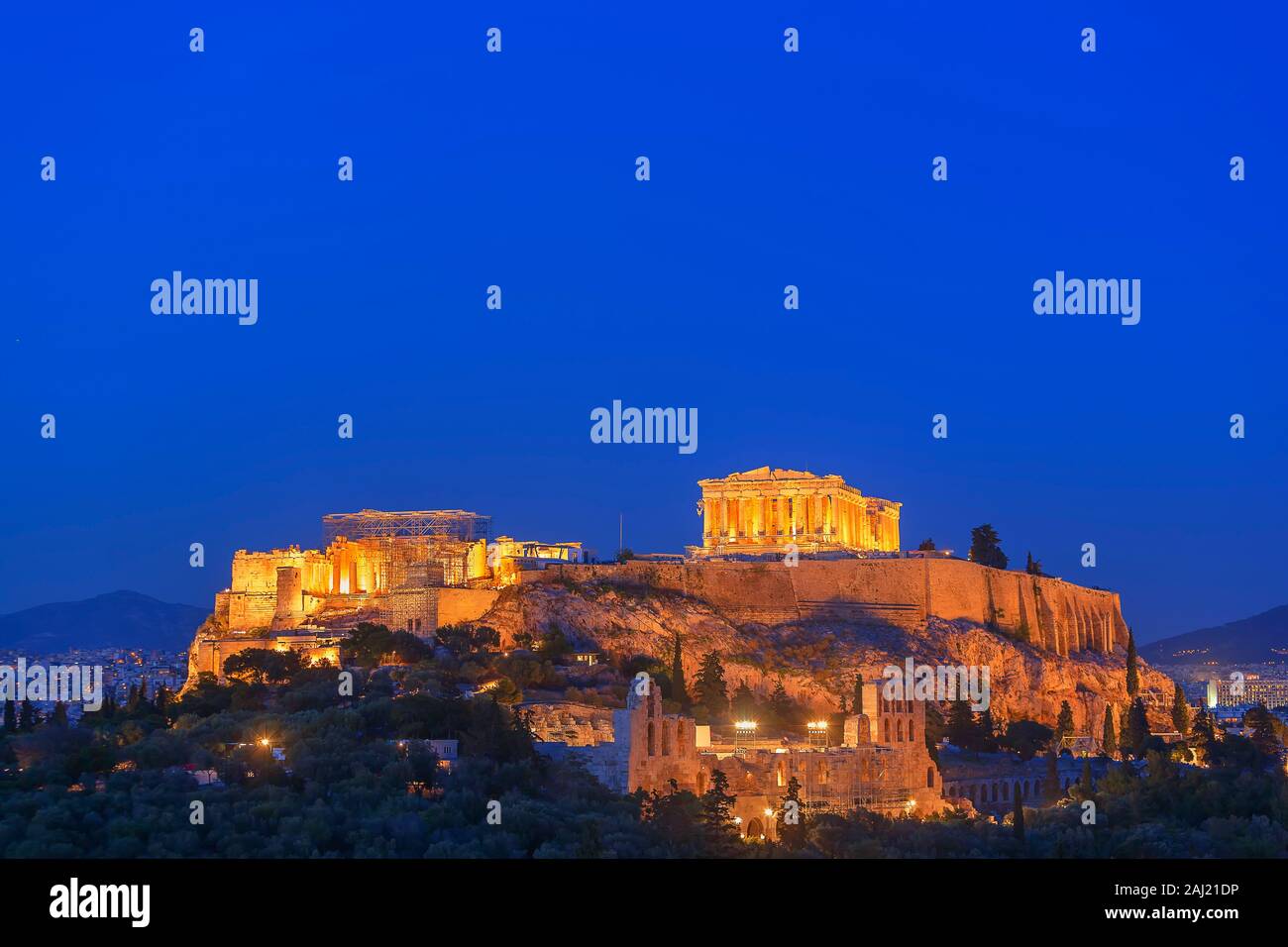 Die Akropolis bei Flutlicht, UNESCO, Athen, Griechenland, beleuchtete, Europa Stockfoto