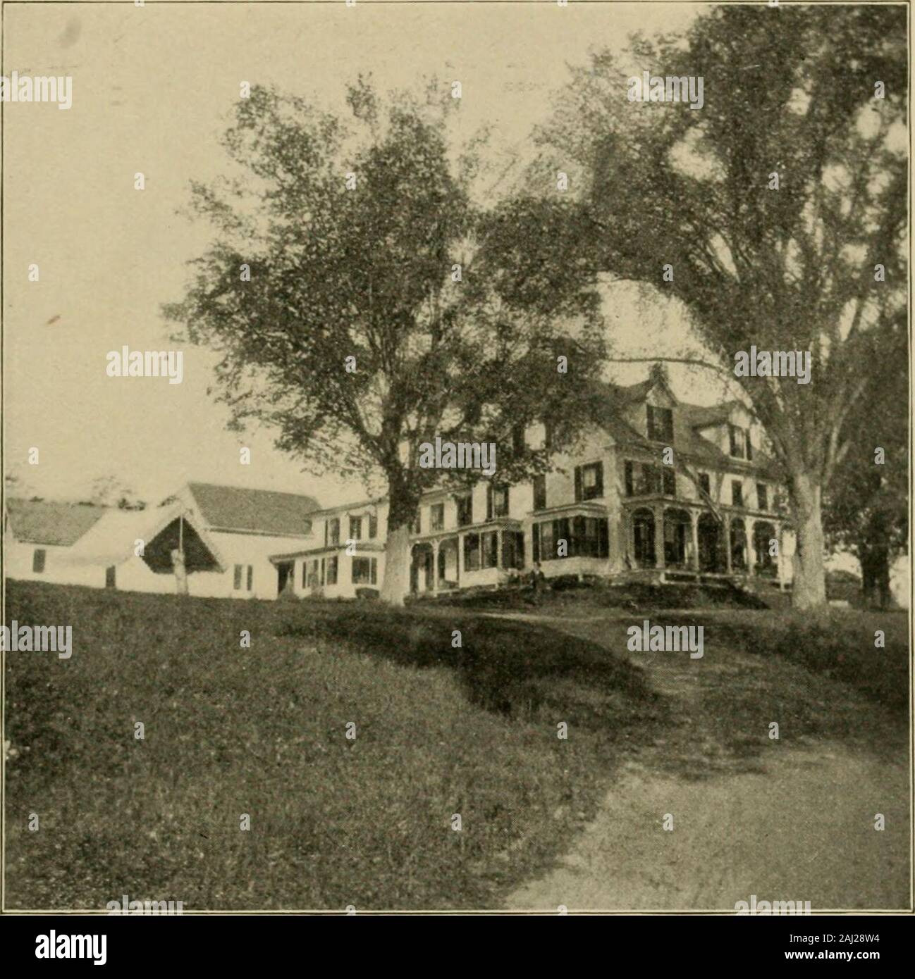 Sommer Wohnungen unter den grünen Hügeln von Vermont, Inseln und Ufer des Lake Champlain, Adirondacks und Kanada, durch die beliebte Grüne Route erreicht.. . IE grünen Hügeln von Vermont. 63 Drei Sommer Konferenzen zur bibelarbeit sind eachseason in der Northfield Seminar Gebäude statt. Einige der führenden Bibel Lehrer und Prediger der Usa und Eng-land Adresse diese Konferenzen.. FAIR VIEW FARM, E. B. GATES,HARTLAND, VT. Es gibt viele Sehenswürdigkeiten in der Nähe, amongwhich sind die Gelände und Gebäude von Northfield Seminaryand Mt. Herman schulen. Die Stockfoto