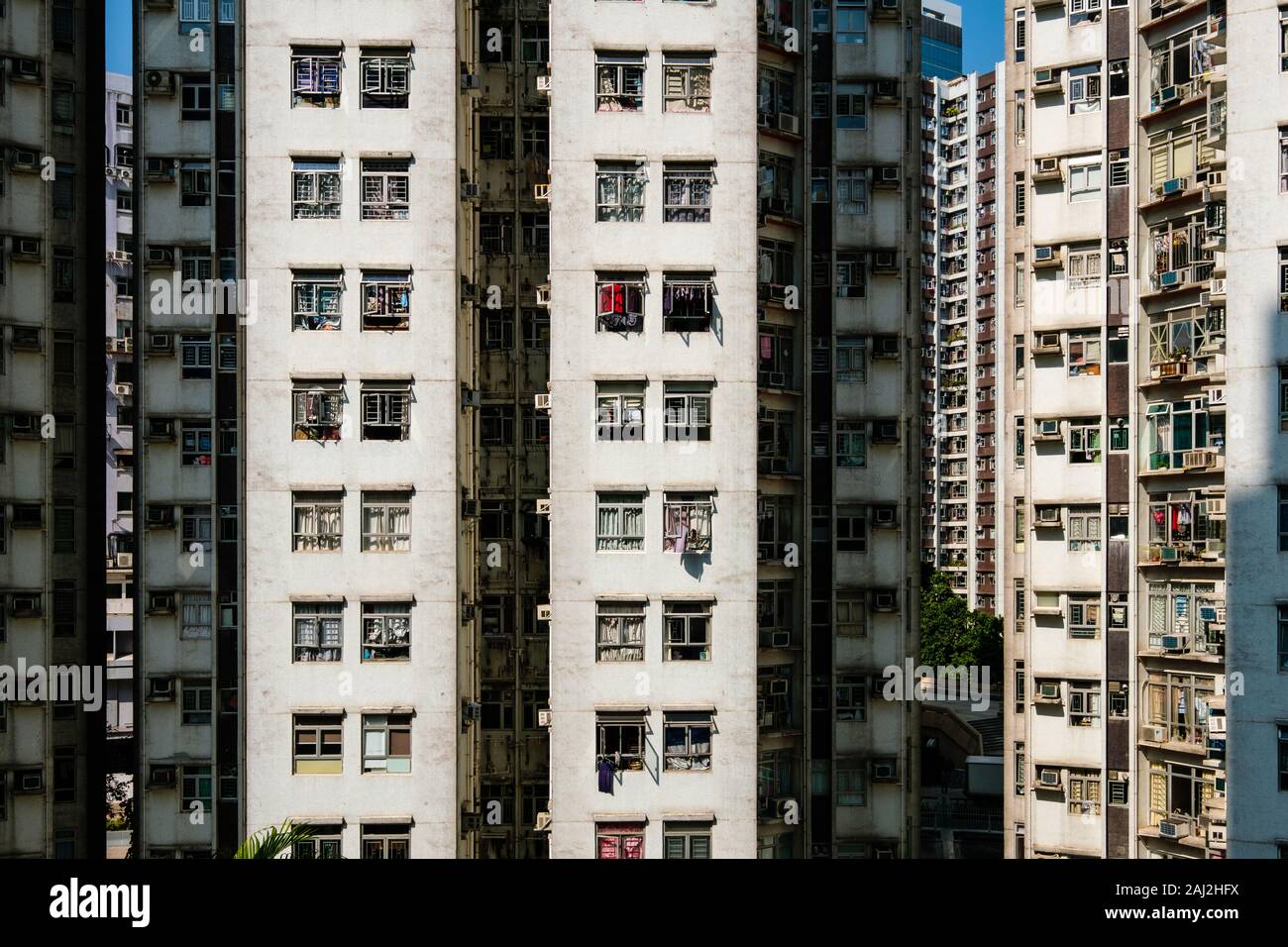Wohnhaus Fassade, Immobilien Exterieur, Hongkong - Stockfoto