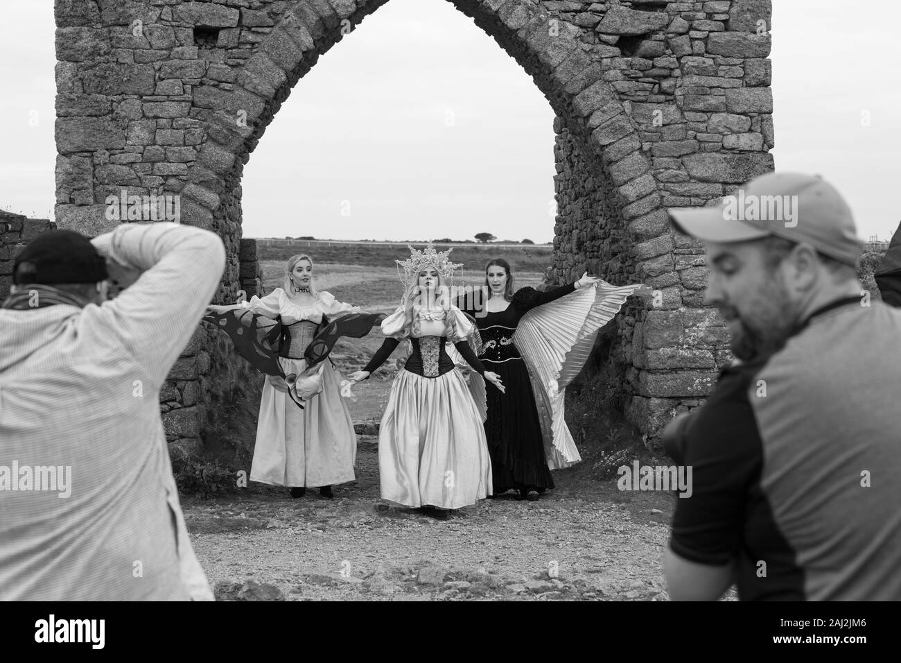 Fotografie Kurs, Workshop, bei Jersey Grosnez Castle und auf den Klippen Stockfoto