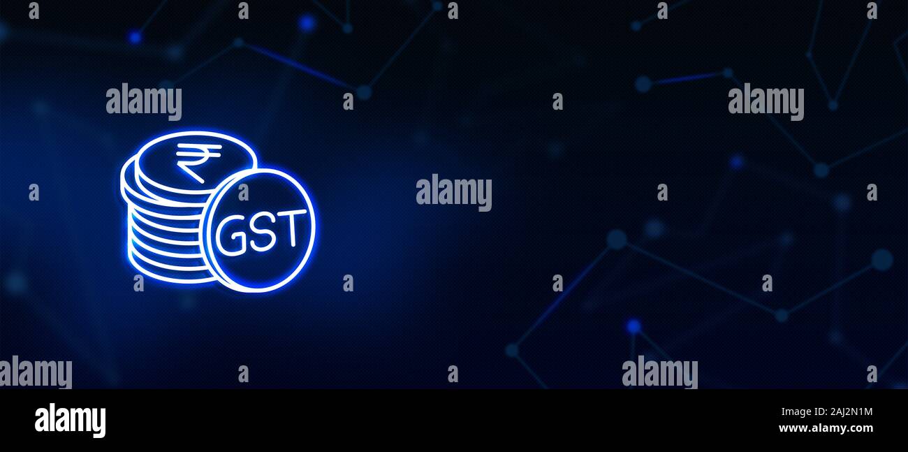 GST, Waren- und Servicesteuer, GST-Steuer, Unternehmenssteuer, Mehrwertsteuer, indische Währung, Geld, Münzen, Konten, Hintergrund Stockfoto