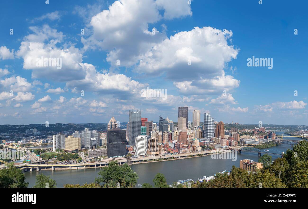 Blick auf die Skyline der Innenstadt von Grandview übersehen, Pittsburgh, Pennsylvania, USA Stockfoto