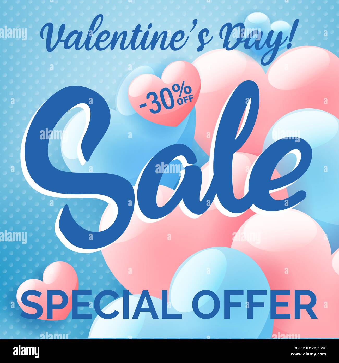 Valentines Tag Shopping verkauf Einladung, Plakat, Werbung Banner mit rosa Herzen auf blauem Hintergrund, Vector Illustration. Stock Vektor