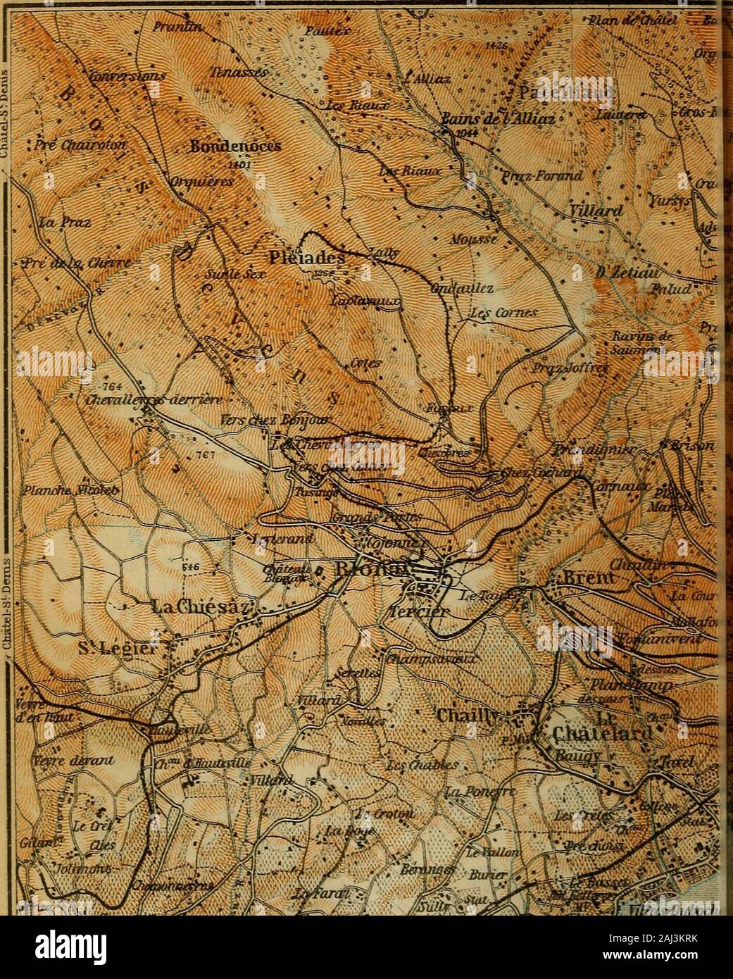 Die Schweiz und die angrenzenden Teile von Italien, Savoyen und Tirol; Handbuch für Reisende. Montreux und Les Avants Linie (s. 310). Von dort in die W., Via (2V4 M.) Brent (1900; S. Dufour, Bllrltl 9 Fr.), und einmal mehr über die Baye, Ina große Biegung (3 M.) Blonay (s. 305). 53 M. in Montreux. - Hotels und Pensionen (s. xviii) Überfluss eindieser Favorit S.E. Bucht des Genfer Sees. Die bekanntesten sind herementioned in ihrer Reihenfolge von Yevey, und außerdem gibt es weitere, in der Regel weniger prätentiös, in den Dörfern verstreut auf dem Hügel abovethe See. Die meisten Renten erhalten, die travelle Stockfoto