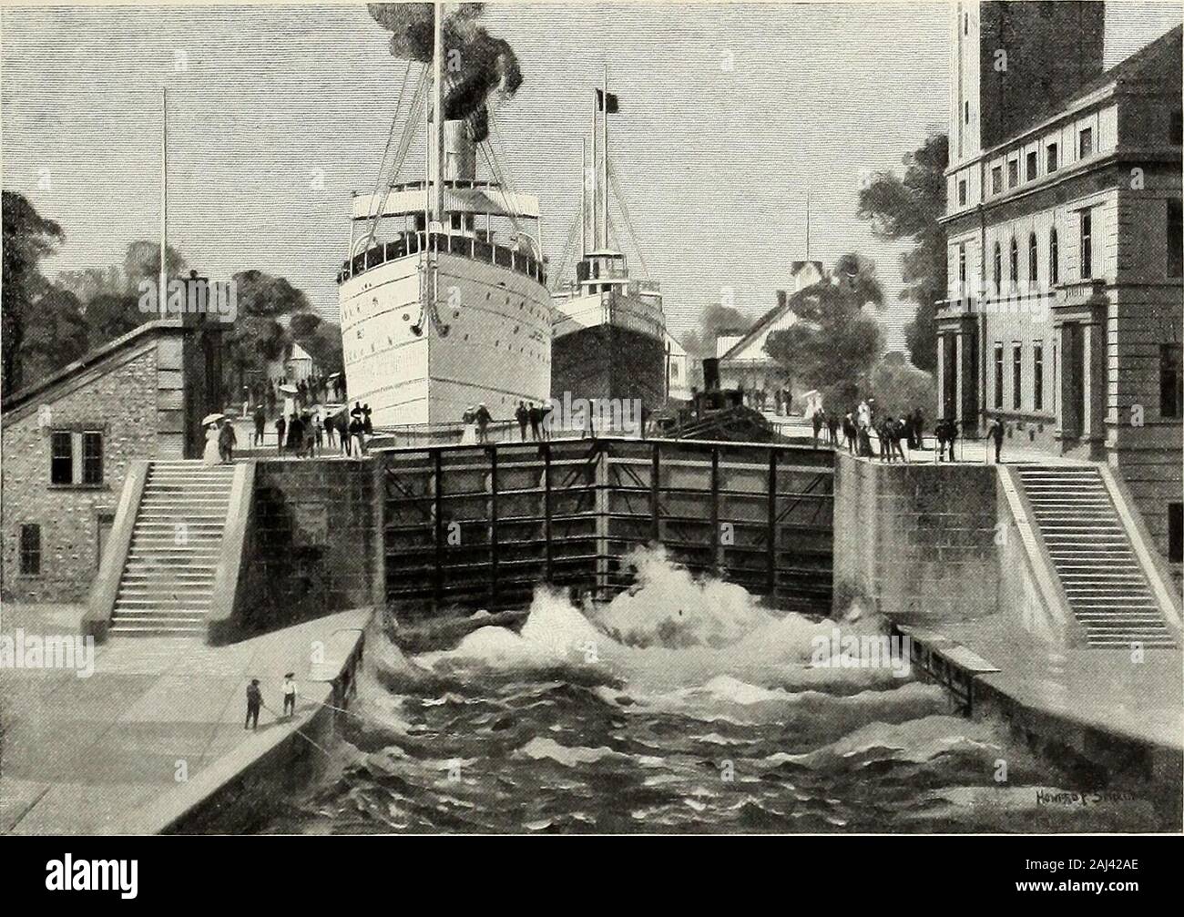 St Nicholas [Serial]. Auf der Detroit River. tises und plünderten viele wertvolle Unmengen von Papier, und sehr viele unterhaltsame Volumes, in theirefforts beweisen, dass gerade über dem Kopf ofLake Superior Es war eine tolle und kurze Fluss macht nicht nur, um die Region zu erkunden, aber tocolonize und zu entwickeln. Champlain, im Jahre 1615, machte eine Expedition auf dem Ottawa River bis in Georgian Bay andpenetrated, so 1898 DIE GROSSEN SEEN]. 357. Dampfschiffe, die durch den Soo Locks. Berühren Sie auf dem Wasser des Lake Huron. In 1618, Etienne Brule, einem alten Interpreter, cameinto Champlains Camp mit der Nachricht von t Stockfoto