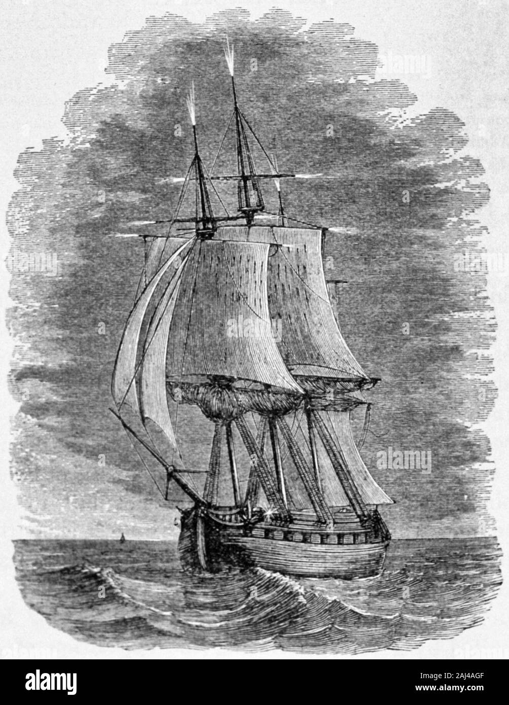 St. Elmo's Fire auf Masten von Schiff auf dem Meer Stockfoto