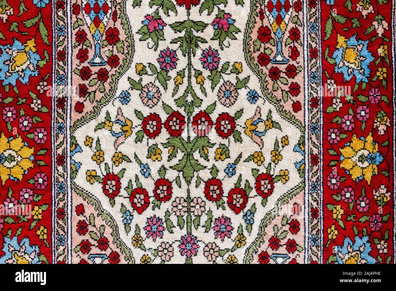 Seide Teppich Teppich Muster. Die traditionellen osmanischen und türkischen Seidenteppich Textur. Türkischen osmanischen Oriental folk Carpet Design Stockfoto