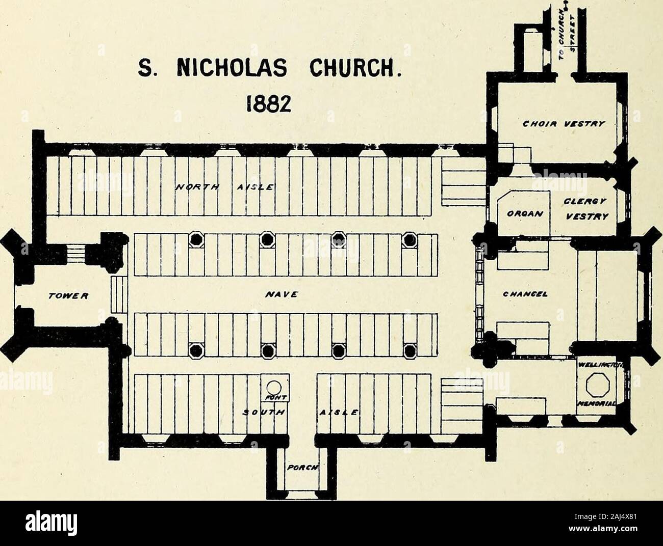 Sussex archäologischen Sammlungen zur Geschichte und Altertümer der Grafschaft. S. Nicholas Kirche. 1882. uf r P. S. NICHOLAS KIRCHE BRIGHTOM. PLAN N? Ich tue das als hefore Churchas es^^ akeratLoris 1853. PLAN Z shmiri^ theChurcIvasitTwwis. Somers Clarke JunT del. S. NICHOLAS * Kirche, Brighton. 37 angeschlossenen witli das Gewebe. Plan I., Platte Nr. 1,^zeigtdie Plan, bevor Änderungen wurden begonnen. Es con-! Sisted aus einem Schiff von fünf Buchten unterteilt, von den Gängen byj achteckigen Säulen mit Spitzbögen, die Bögen von zwei Aufträgen, Gefast, die Grundlagen der Säulen ruhen - ich ing Stockfoto