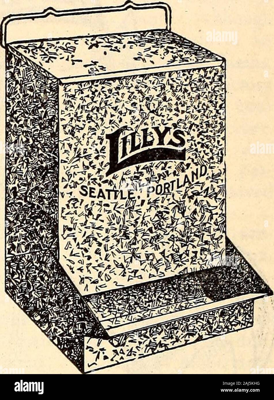 Lilly's vollständigen jährlichen: Biene liefert Spray Materialien Geflügel liefert Dünger Samen. 174 DIE CHAS. H. LILLY CO JiW & SEATTLE - PORTLAND * p-J | ^-IH | *) m ESSEN HOPPLR Für die Ernährung gesunder Menschenverstand EI UND FEDER Lebensmittel oder andere chemische Futtermittel ZUR FÜTTERUNG VON TROCKENER MAISCHE viel getan zu vereinfachen thekeeping entweder große oder kleine Herden von poultty. J^h^Com-mon-Gefühl trockener Maische Hopper hält ungefähr dreißig Pfund von Brei und nur ein sehr kleiner Teil davon ausgesetzt ist, wird der Saldo zugänglich, automatisch, wie erforderlich. Es ist mit einem Lätzchen, oder Schürze, vor, so dass das Essen nicht bewasted. Die insid Stockfoto