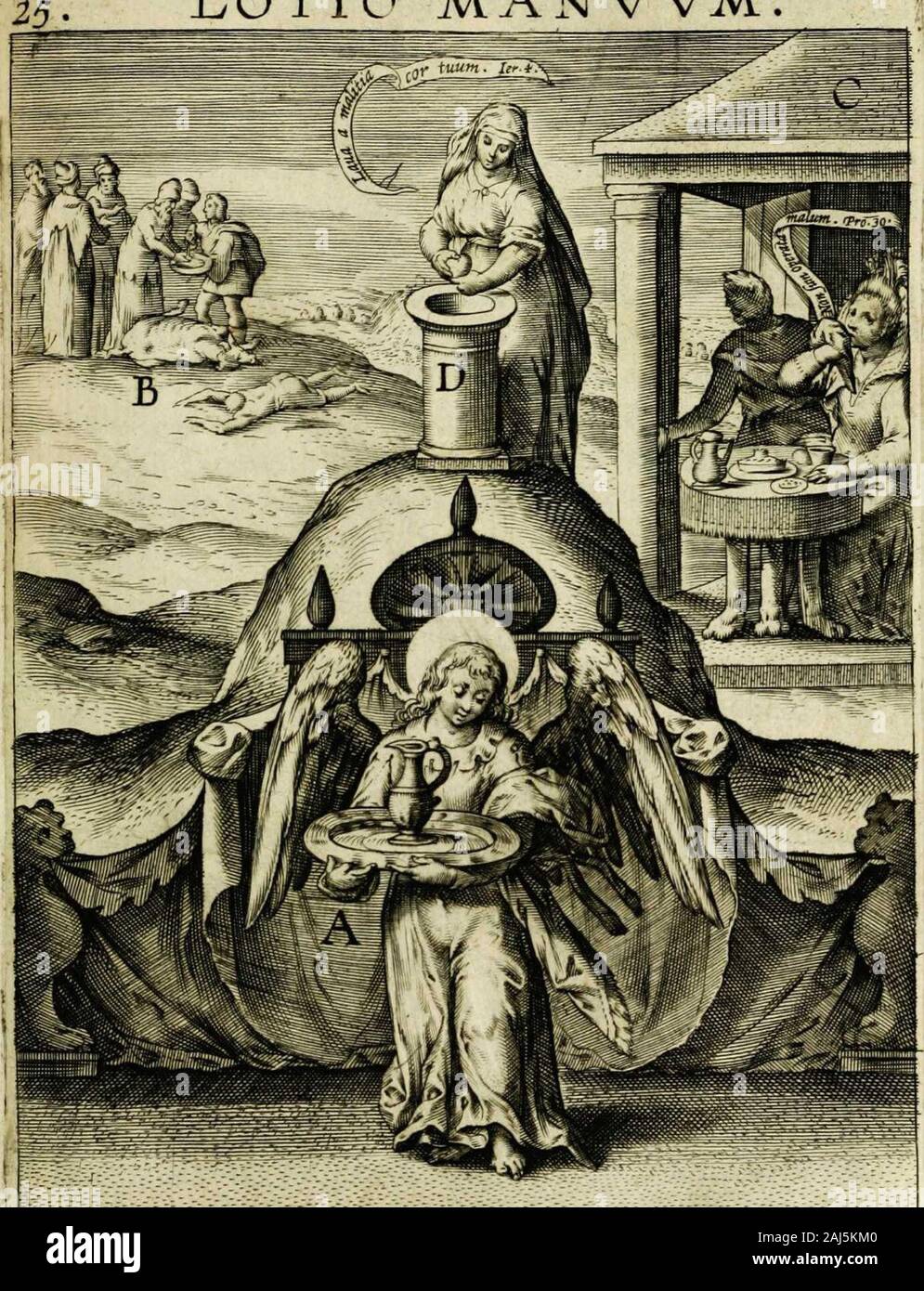 Paradisus sponsi et sponsae in quo messis instrumentis aromatum myrrhae et ex ac mysterijs colligenda passionis Christi, Vt ei commoriamur: et, Pancarpium Marianum, septemplici titulorum Serie distinctum, Vt in B Virginis odorem curramus, et Christus formetur in Nobis. LOTIO MANVVM. ^&gt; IK". Iv-fZ. Quam lauet vnda Manus, h. crymis Prius ablue mentemSic quoque sit Tibi quem jfundis fanguis Aqua. ÏPttotó Vba $&gt; f 11 JÜns que louer tes Netz, re-laue en pleurs Tonne Jèront amejils Ne Pas vains, gießen Sie fa Jomllure infame. j Li Ich m Stockfoto