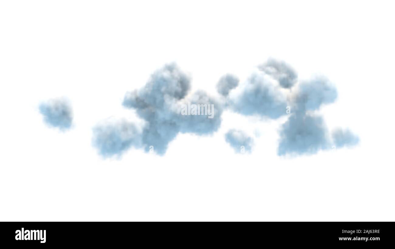 Gruppe von Fluffy Clouds auf weißem Hintergrund 3 isolierte d Abbildung. Stockfoto
