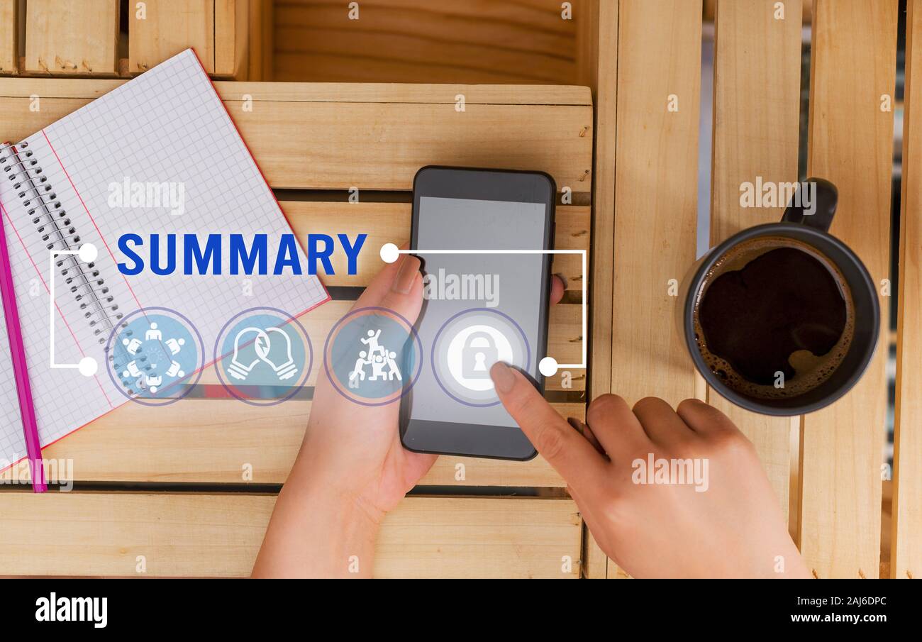 Handschrift Text schreiben Zusammenfassung. Konzeptionelle Foto eine kurze Erklärung oder ein Konto der wesentlichen Punkte der etwas Stockfoto