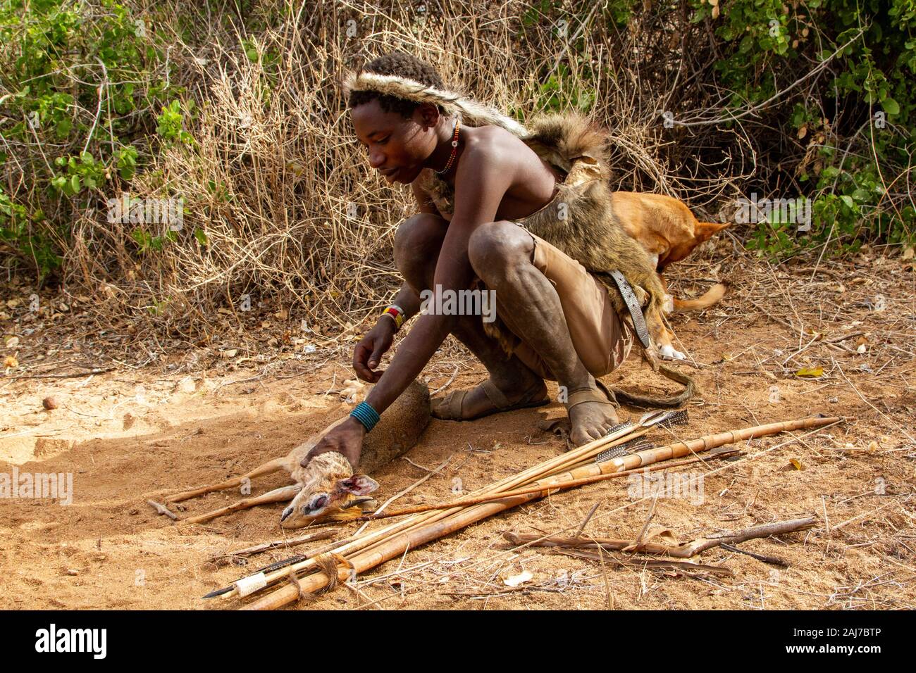 Hadzabe sind eine einheimische Volksgruppe im Norden - zentrales Tansania Stockfoto