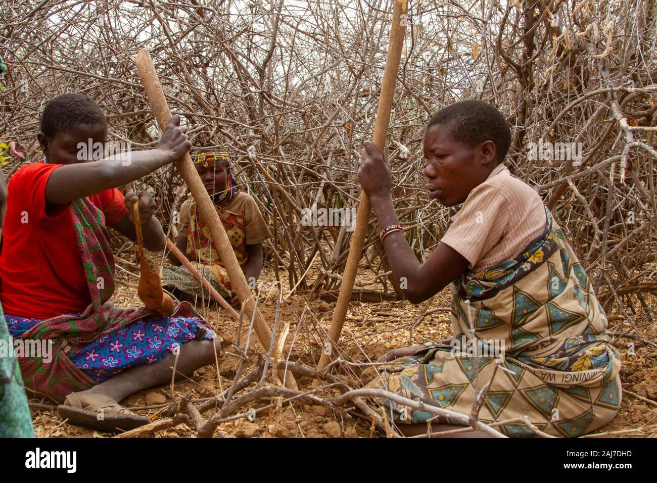 Hadzabe sind eine einheimische Volksgruppe im Norden - zentrales Tansania Stockfoto