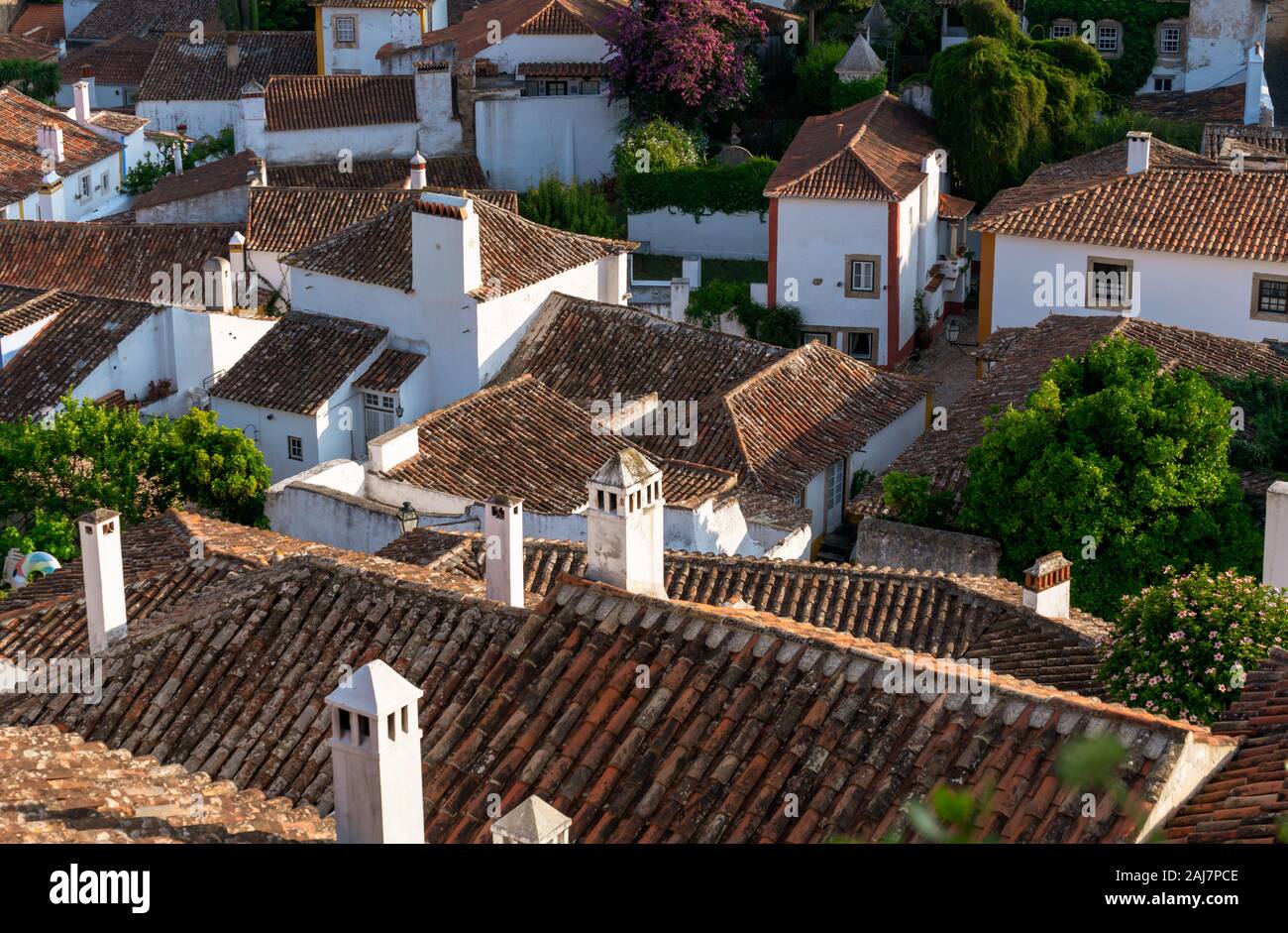 Blick über die Dächer und die alten Gassen und Häuser der portugiesischen Dorf Obidos. Foto: Tony Taylor Stockfoto
