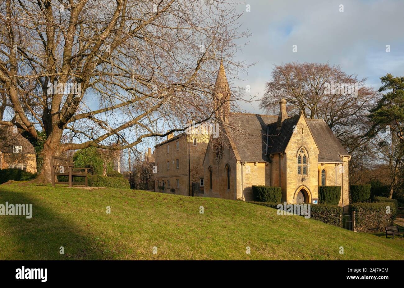 Kirche und Dorf Grün am breiten Campden, Cotswolds, Gloucestershire, England Stockfoto