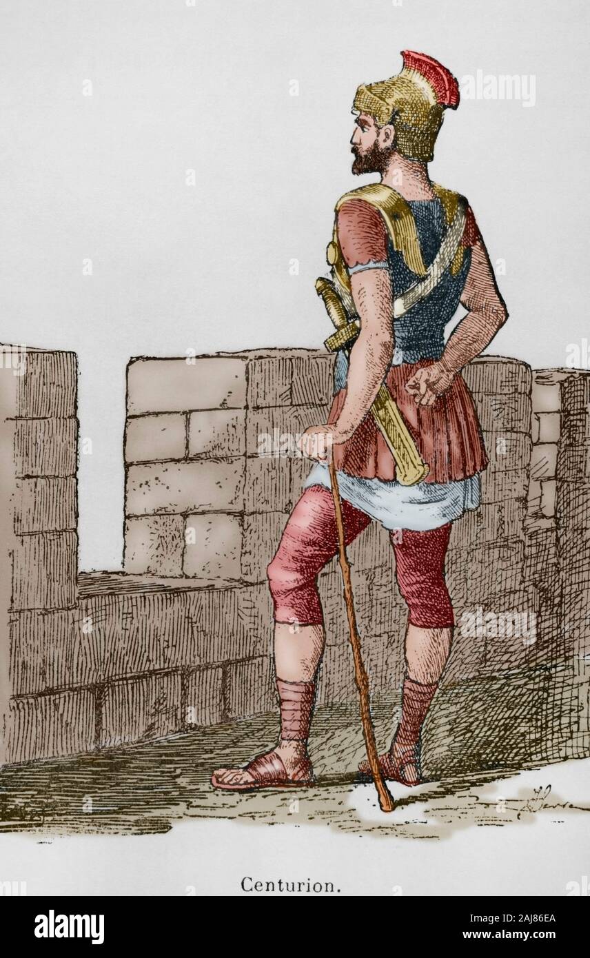 Römische Hauptmann. Gravur. Museo Militar, 1883. Später Färbung. Stockfoto