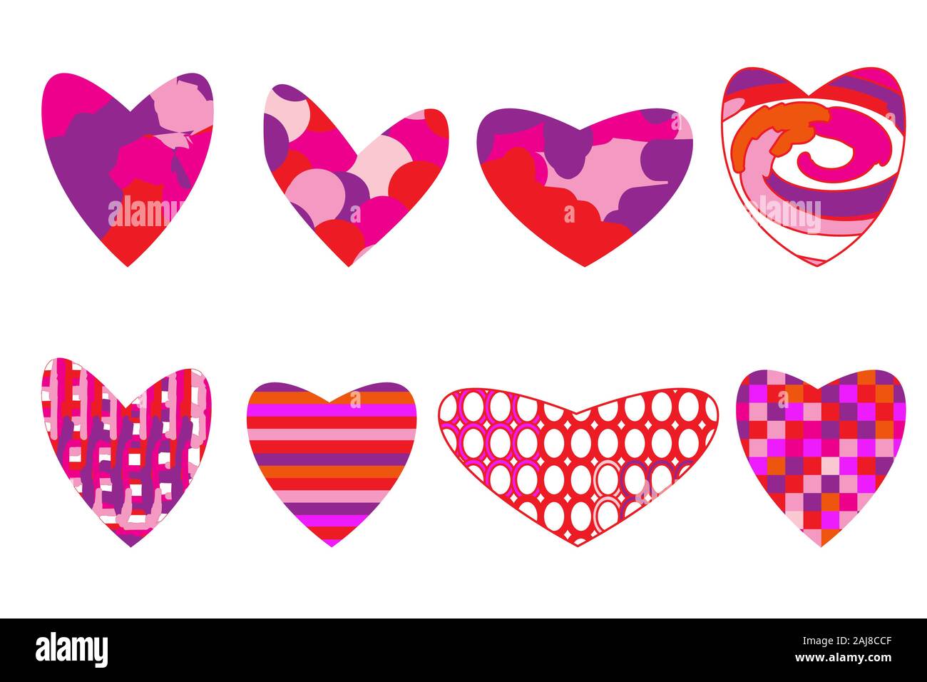 Herz auf weißem Hintergrund. Sammlung Herzen für Hochzeit und Valentine Design. Herz Icons, liebe Symbol Collection. Vektor. Stockfoto
