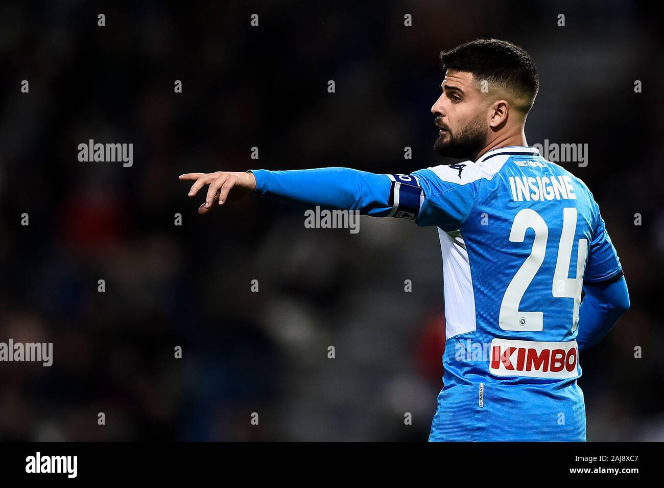 Reggio Emilia, Italien. 22 Dezember, 2019: Lorenzo Insigne des SSC Napoli Gesten während der Serie ein Fußballspiel zwischen US Sassuolo und SSC Napoli. SSC Napoli gewann 2-1 über uns Sassuolo. Credit: Nicolò Campo/Alamy leben Nachrichten Stockfoto